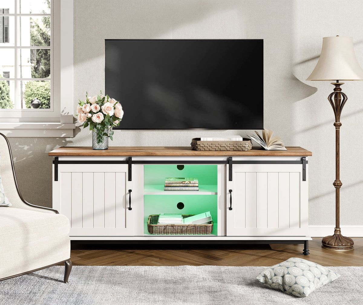 Farmhouse TV Stand with Sliding Barn Door T605801