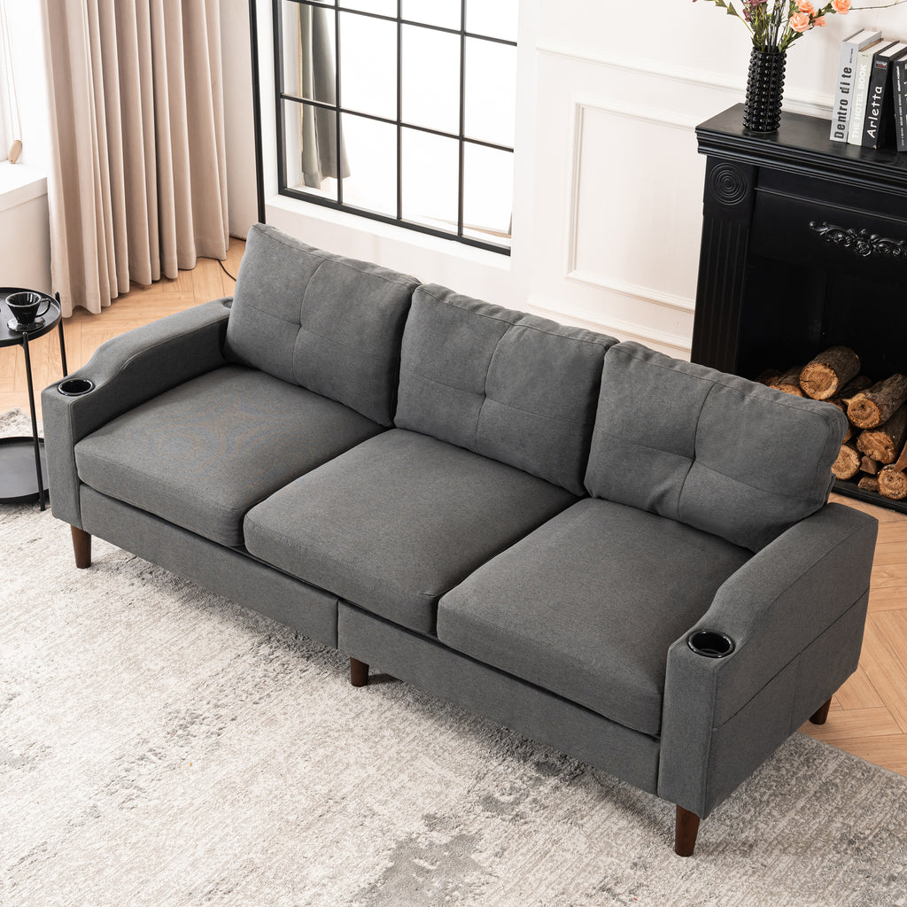Convertible L-Shaped Combo Sofa with USB Port, Cup Holder, Storage Ottoman, Dark Gray W428