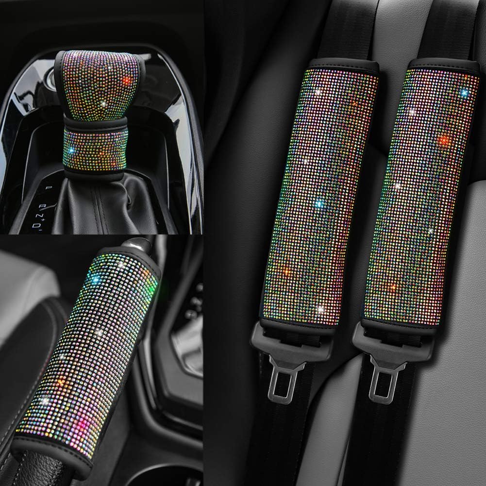 Soft Velvet Seat Belt Shoulder Pads with Rhinestones 4 Pack Set G813018