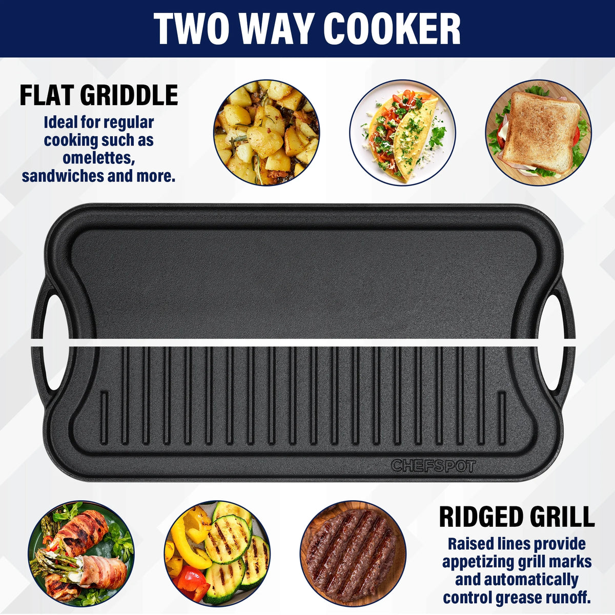 Preseasoned Cast Iron Reversible Griddle Plate Pan B799