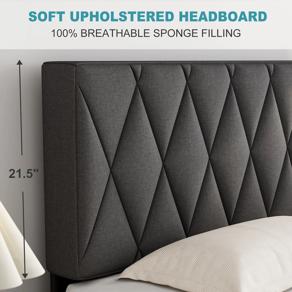Twin Upholstered Platform Bed Frame with Headboard J4679