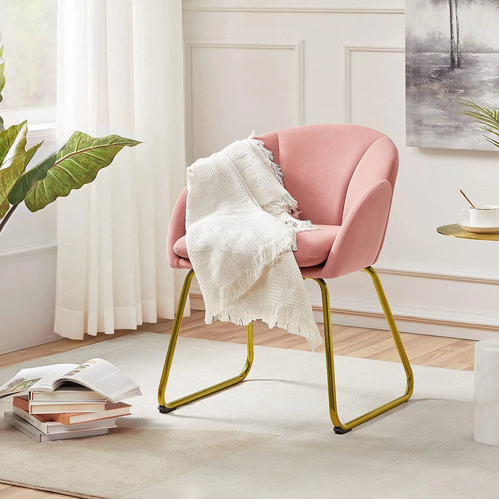 Flower Velvet Barrel Accent Chair with Golden Metal Legs, 2 Pieces I25669