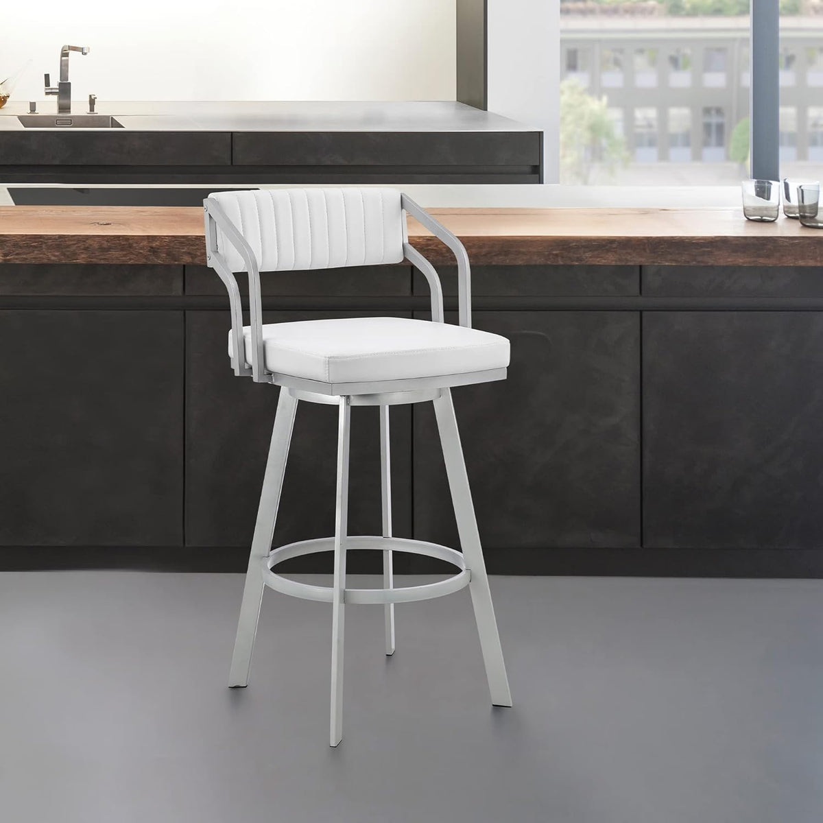 26 Counter Height Swivel Barstool with Black Finish and Slate Grey Faux Leather Y33206