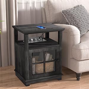 White Nightstand with Charging Station and Adjustable Shelf N8159