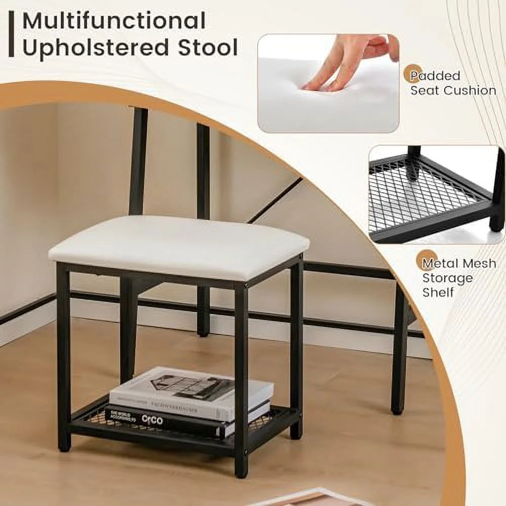 Vanity Table Set with Flip Top Mirror and Cushioned Stool Q2181