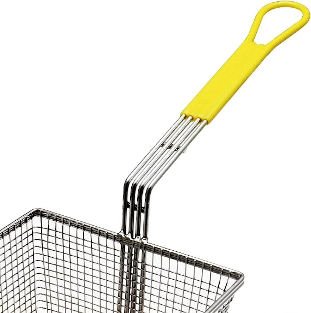 17" x 8" x 5-3/4" Rectangular Deep Fry Basket with Hook Heavy Duty Nickel Plated Iron with Yellow Coated Handle U8300