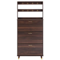 Brown Entryway Wardrobe Armoire Closet with 12 Hooks & 3 Shoe Cabinets N641