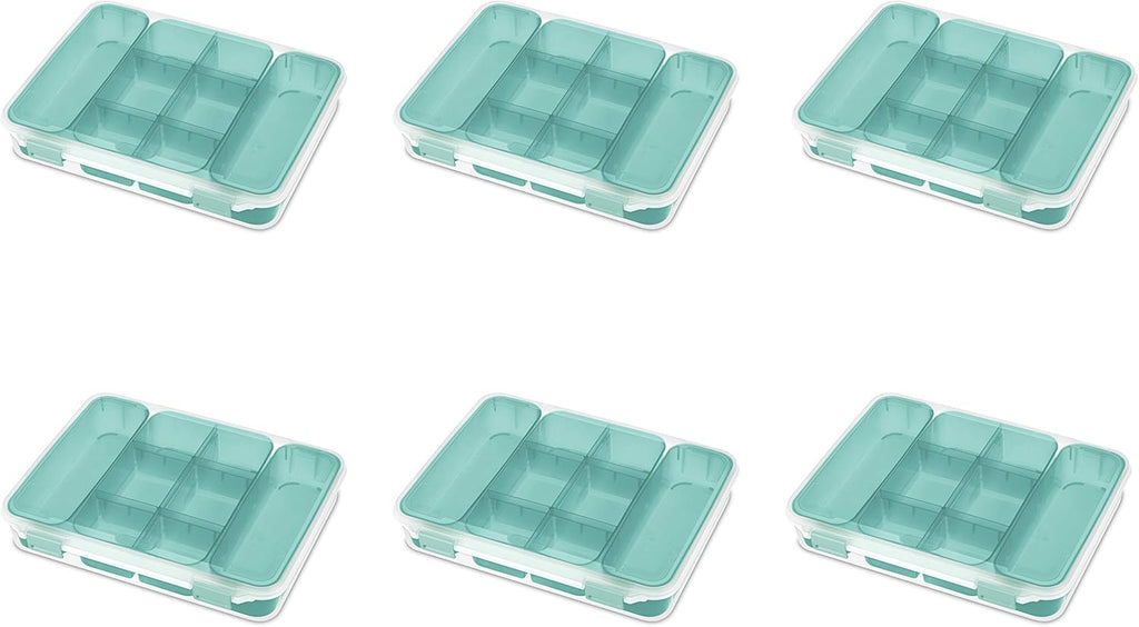Clear Divided Case with Colored Latches and Tinted Trays, 6-Pack T9954