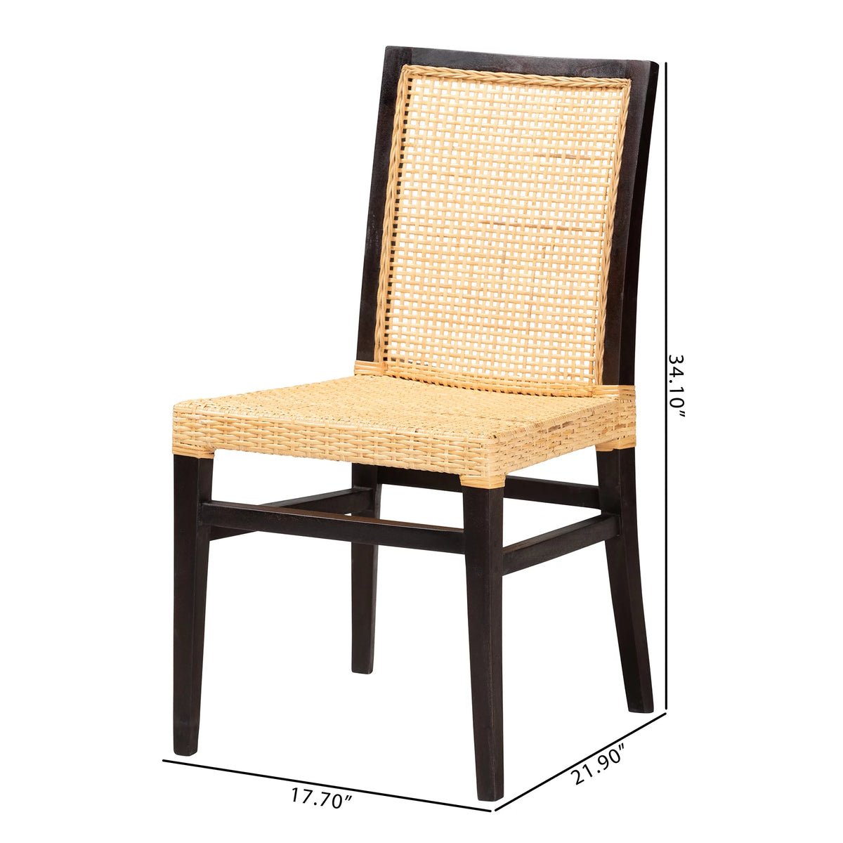 Dark Brown Mahogany Wood and Natural Rattan Dining Chair C3505