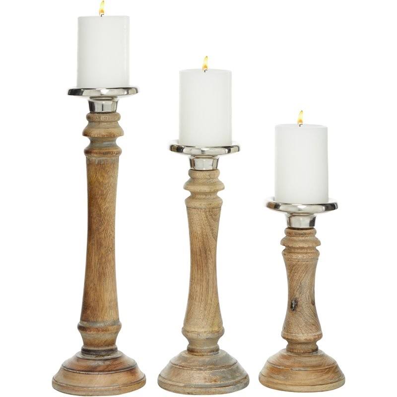 Brown Mango Wood Candle Holder (Set of 3) A608652