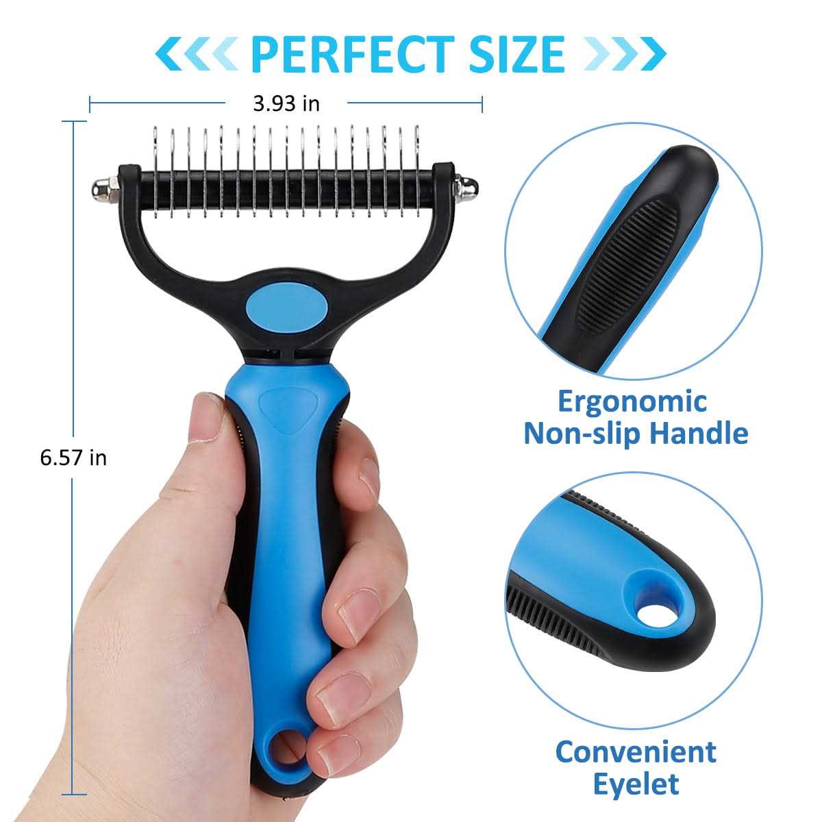 Dematting Brush Undercoat Rake for Dogs & Cats 2 Sided Grooming Tool A285