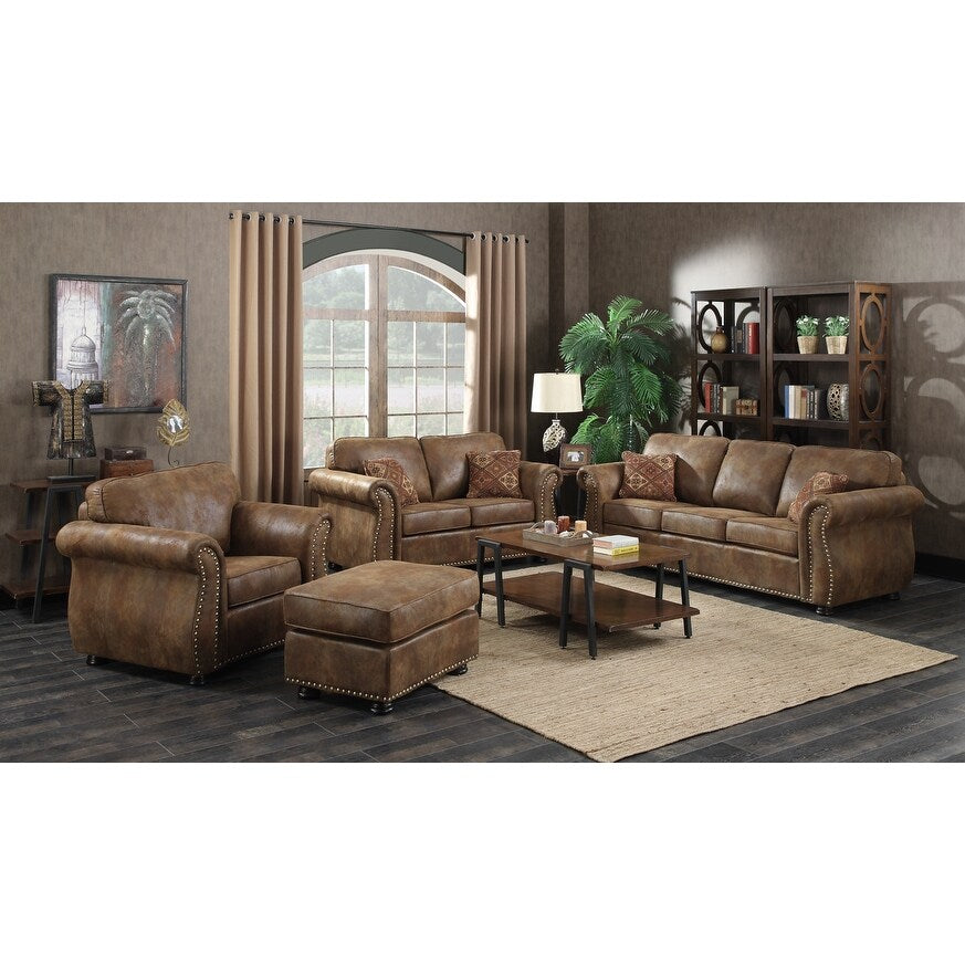 Brown Leather-Look Loveseat T4562