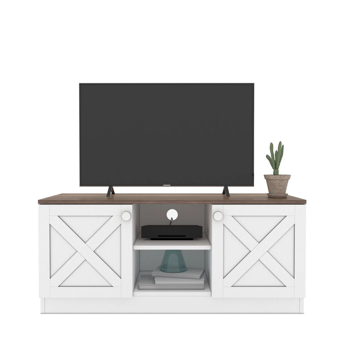 Industrial Wooden TV Stands with Cable Management and Shelves S337830
