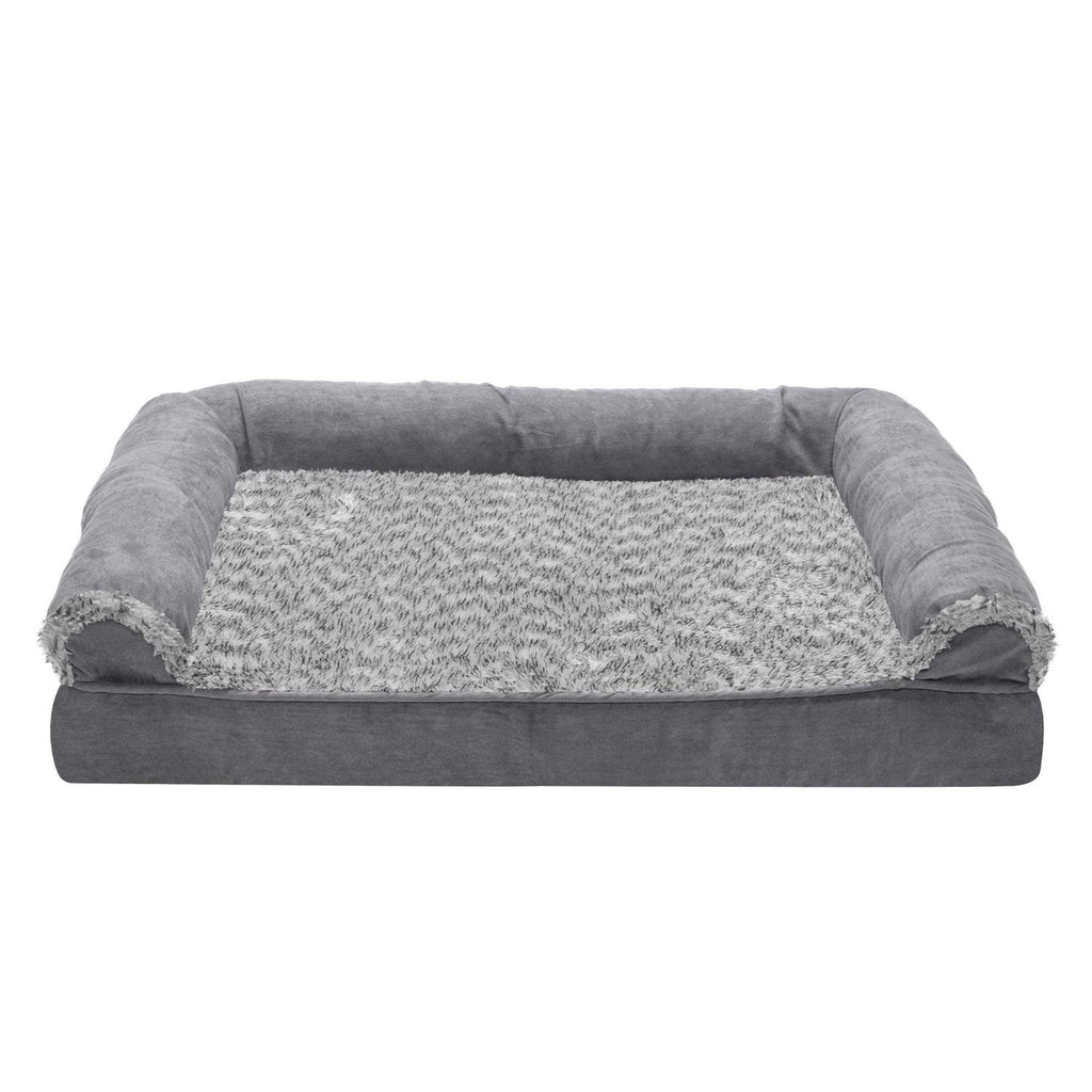 Two-Tone Faux Fur Suede Orthopedic Sofa Dog Bed O940628
