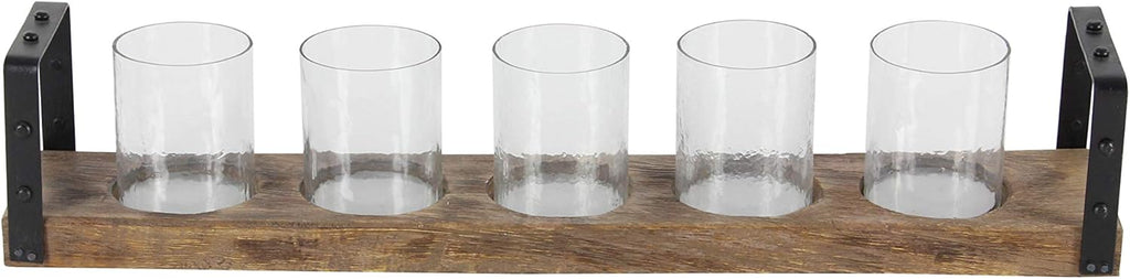 Wood Metal Glass Candle Holder 28 by 5-Inch B1339