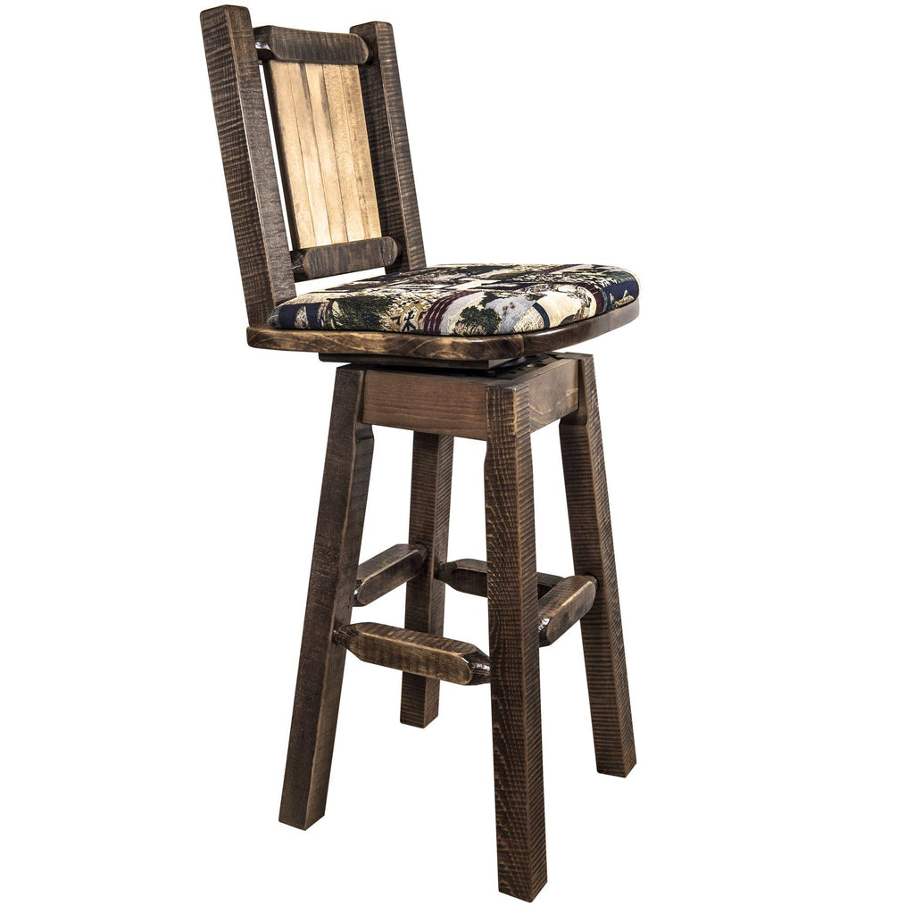 Homestead Barstool with Back & Swivel Woodland Pattern Upholstery N87116