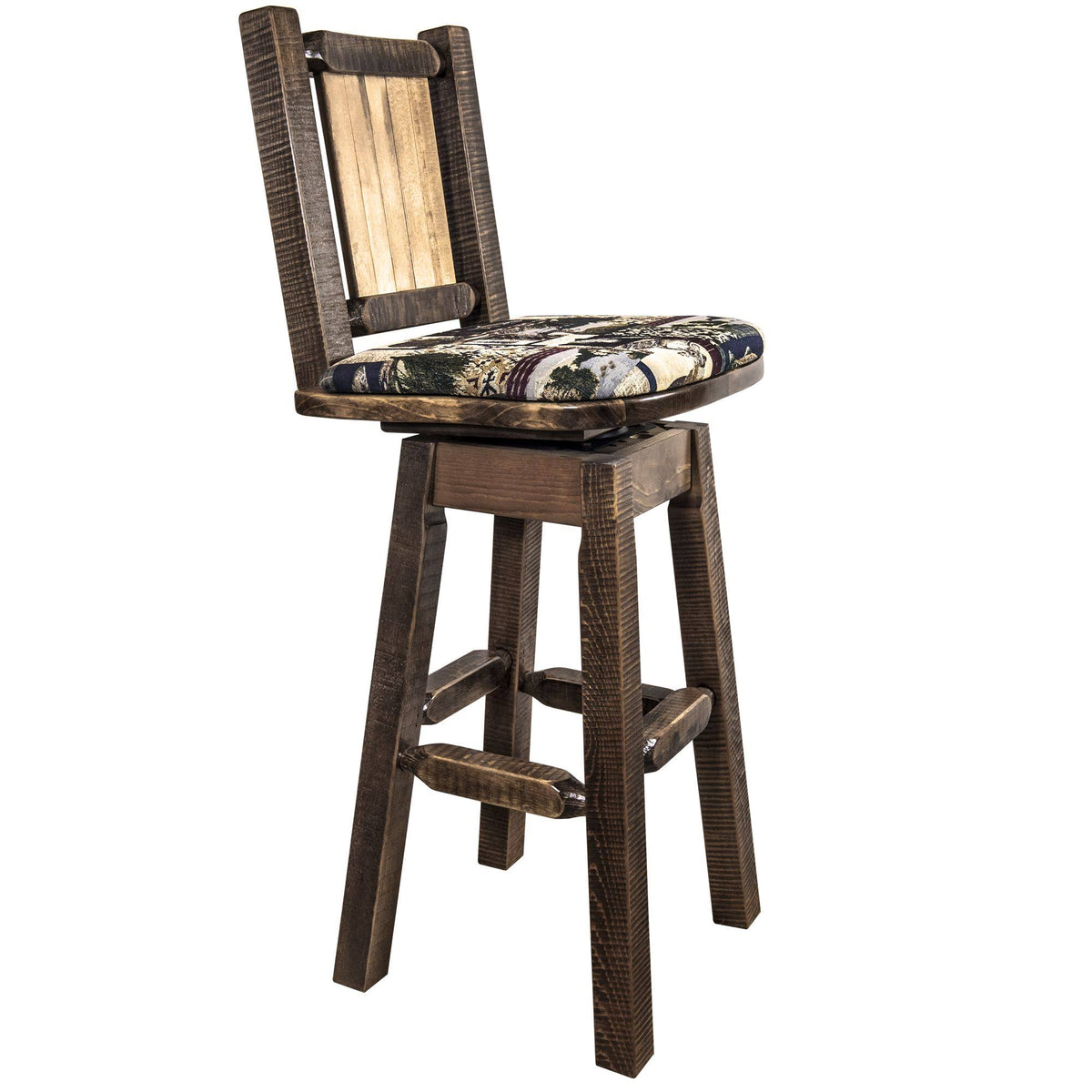 Homestead Barstool with Back & Swivel Woodland Pattern Upholstery N87116