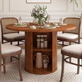 47 inch Round Dining Table with 2-Layer Storage Shelf and Wood Slide Door (Walnut) P74441