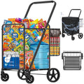 Heavy Duty Folding Shopping Cart with Double Basket, 360° Swivel Wheels, Waterproof Bag E450
