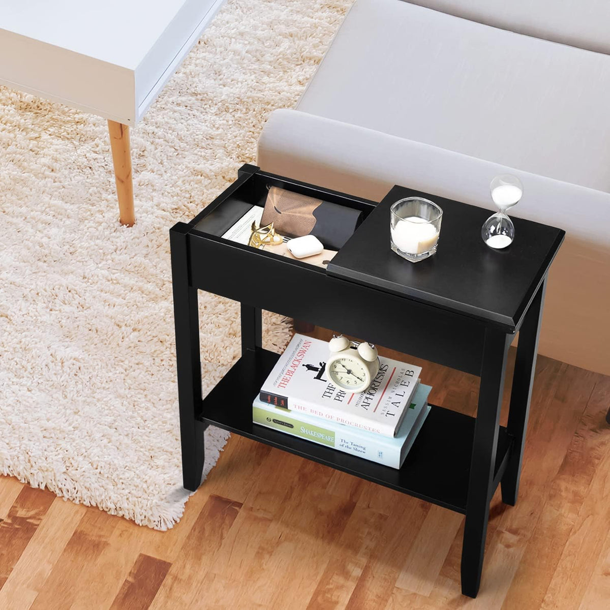 Black Flip Top End Table with Hidden Storage N1162