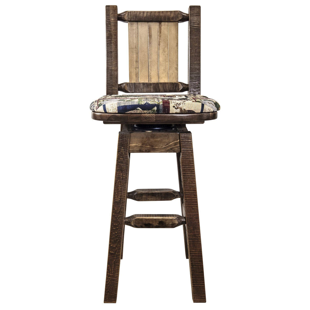Homestead Barstool with Back & Swivel Woodland Pattern Upholstery N87116
