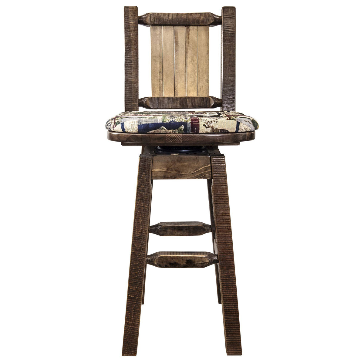 Homestead Barstool with Back & Swivel Woodland Pattern Upholstery N87116