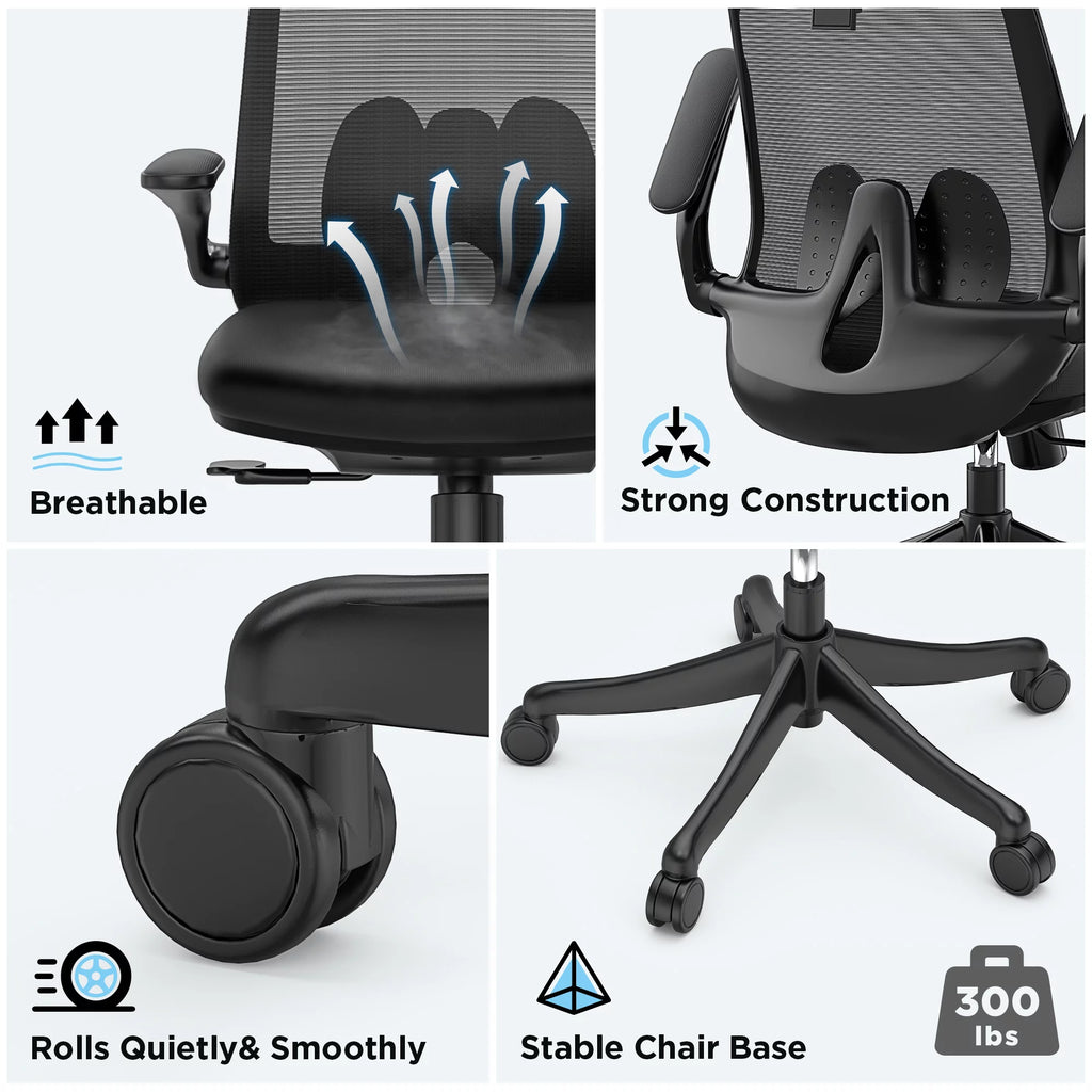 Black Ergonomic Mesh Office Chair with Flip-Up Arms and Lumbar Support T67908