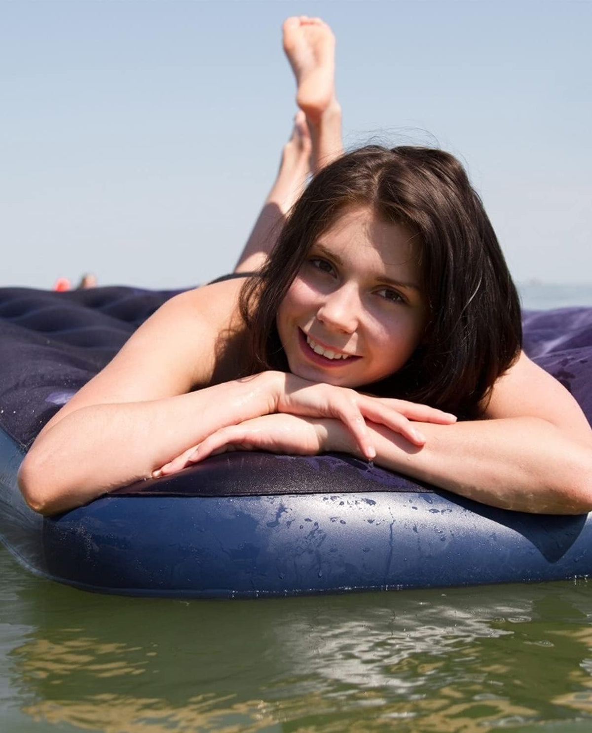 Blue Blow Up Air Mattress with Flocked Top E6877