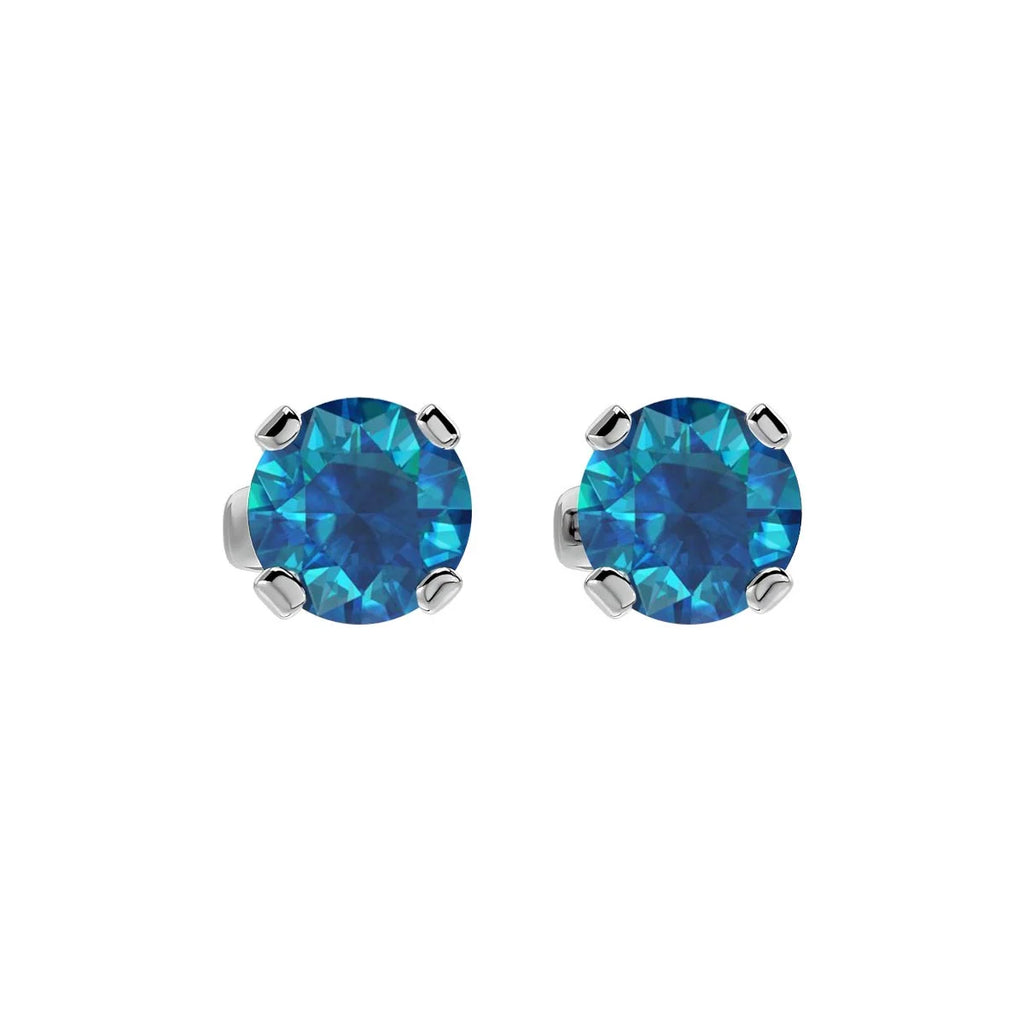 Blue Diamond Stud Earrings in 14 Karat White Gold N43678