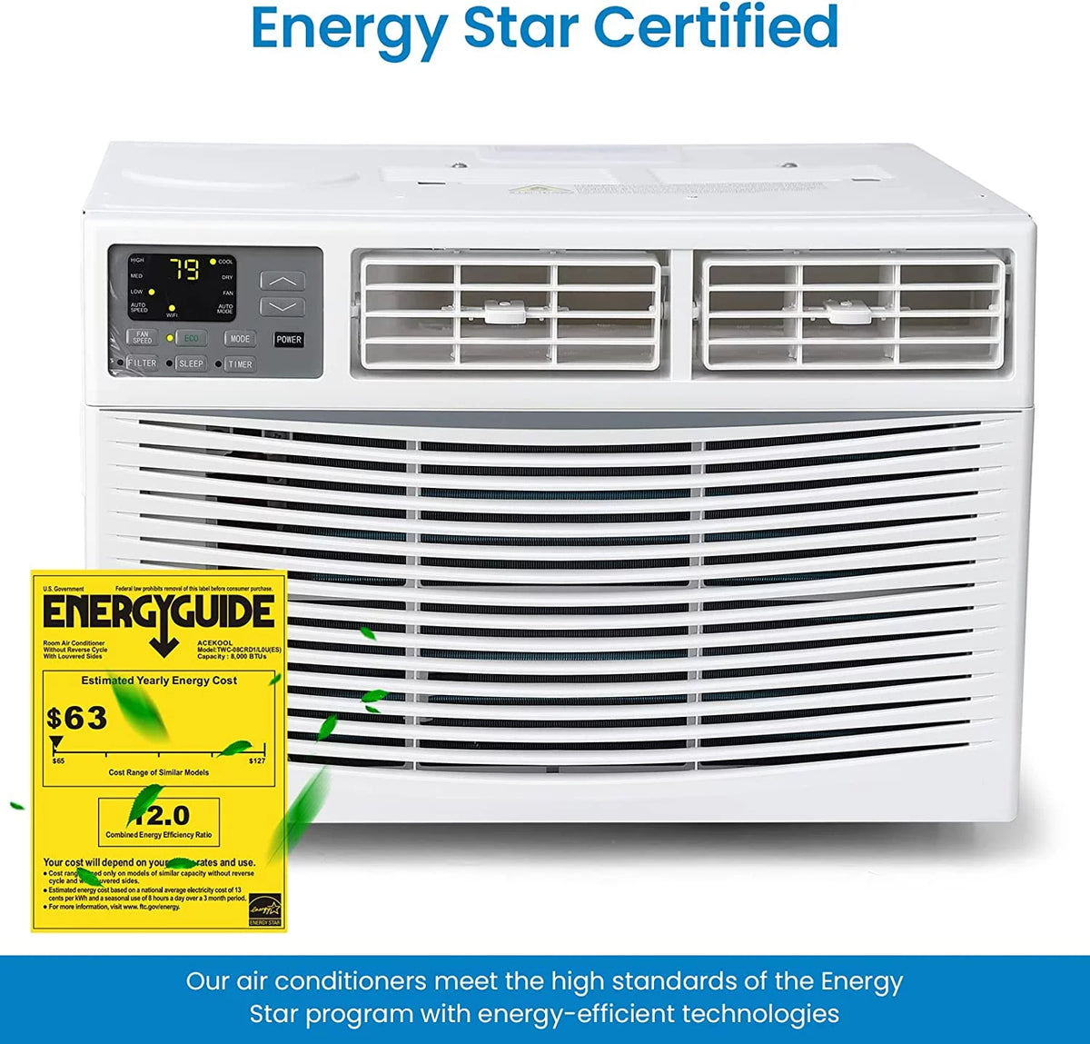 8000 BTU White Turbo Fast Cooling Air Conditioner with Remote App Control S469