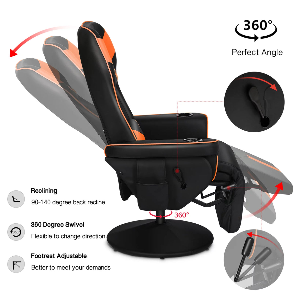Black Orange Ergonomic Gaming Chair with Footrest G84447
