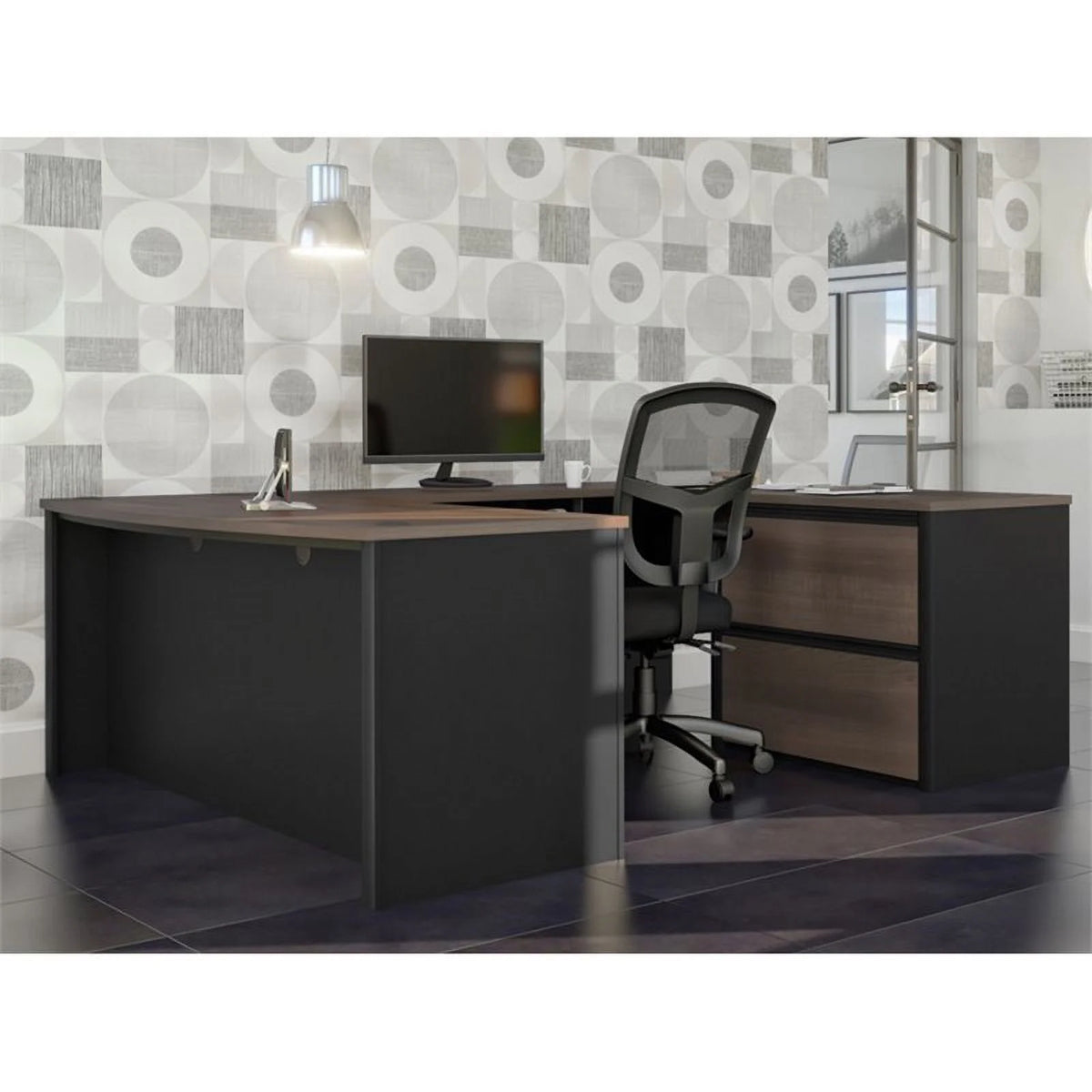 5 Piece Wood U Shaped Computer Desk L287