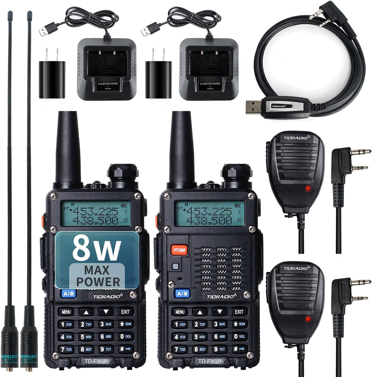 Handheld High Power 2 Way Radio with Programming Cable 2Pack Black H360883