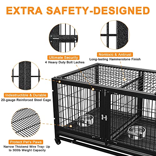 Heavy Duty Dog Crate Cage Kennel with Removable Wire Trays and Wheels N6736