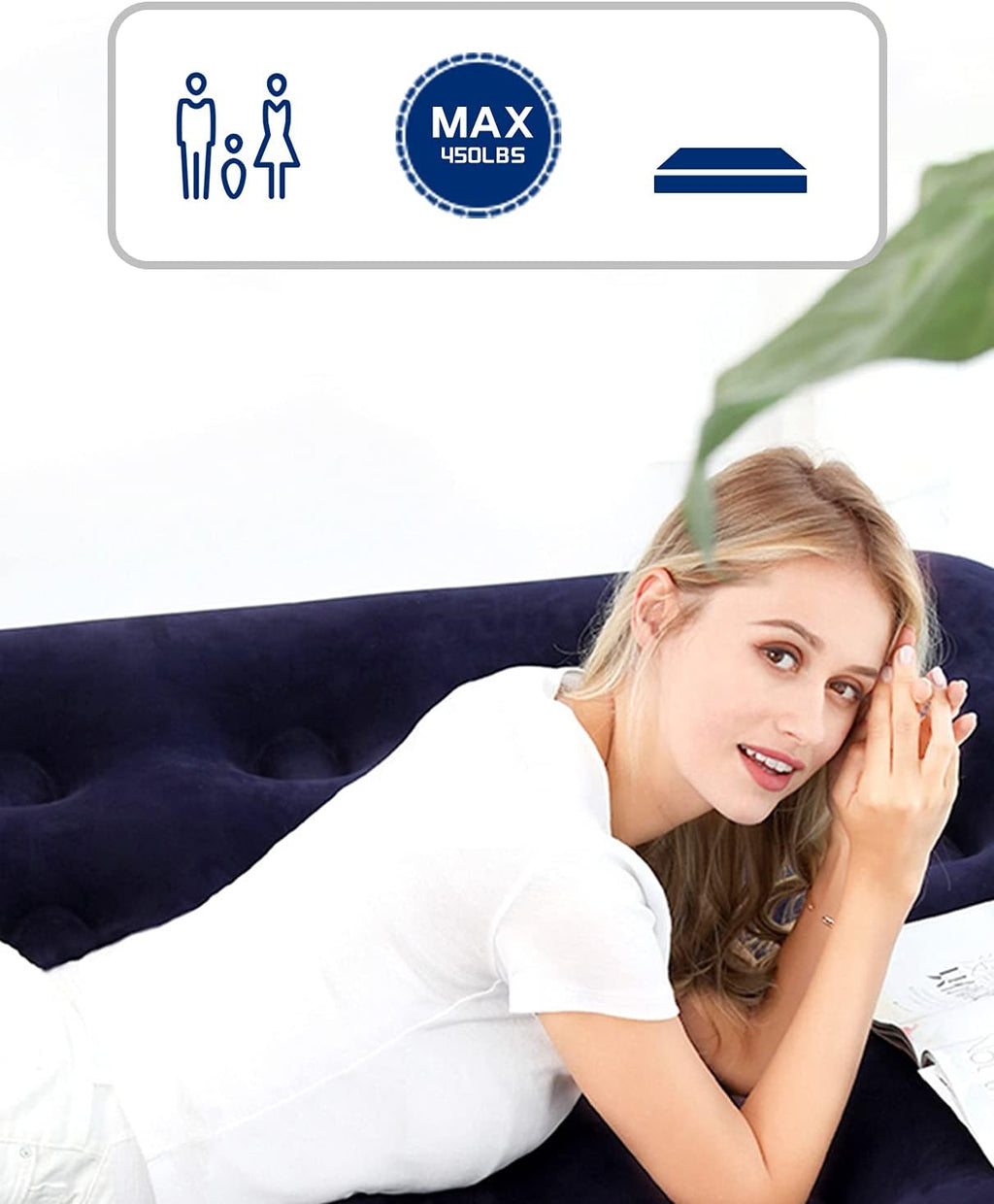 Blue Blow Up Air Mattress with Flocked Top E6877