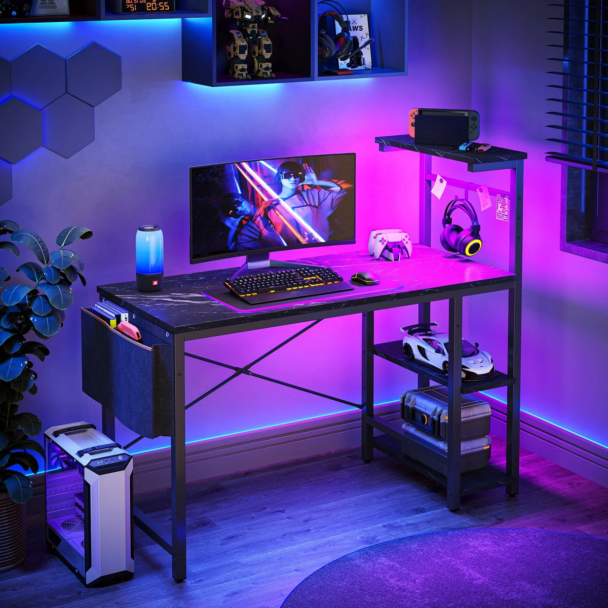 44 inch Computer Desk with LED Lights and Shelves M72032