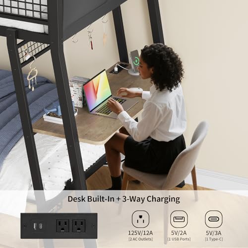 Twin Over Twin Metal Bunk Bed with Desk and Storage Drawers T6051