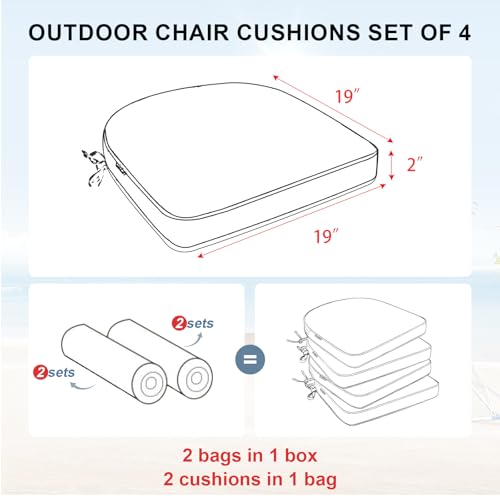 Outdoor Chair Cushions 19"x19"x2" Set of 4 Waterproof Seat Cushion with Removable Cover W264410