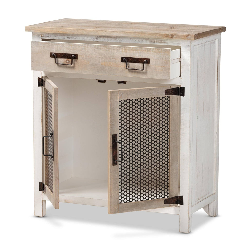 White and Oak Brown Wood 2-Door Storage Cabinet R161