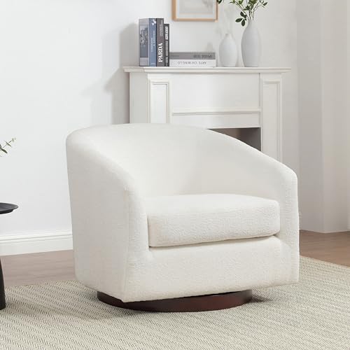 Oversized 360 Swivel Barrel Chair with Wood Base in Brown N646725