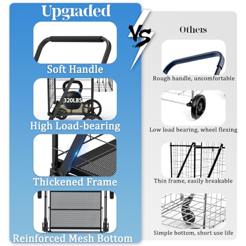 Heavy Duty Folding Shopping Cart with Double Basket, 360° Swivel Wheels, Waterproof Bag E450