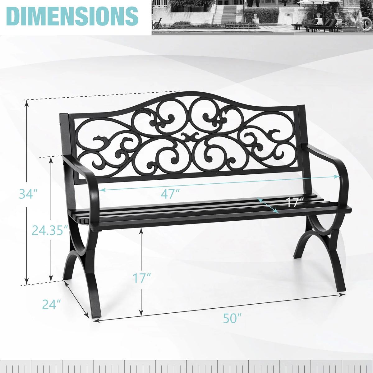 50" Black Patio Garden Bench E844779