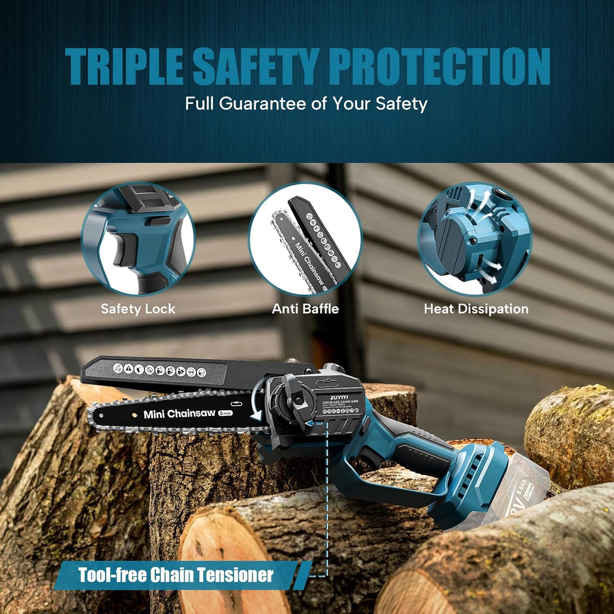 Mini Chainsaw Cordless 6 Inch & 8 Inch Brushless Handheld Chain Saw with Oiler Electric Chainsaw C494079