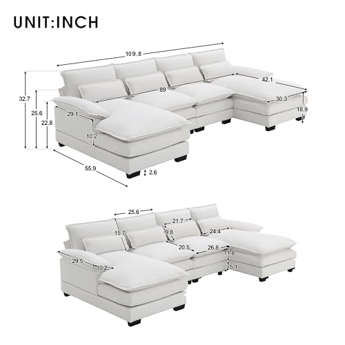 Gray Velvet U Shape Sectional Sofa with 4 Waist Pillows U451