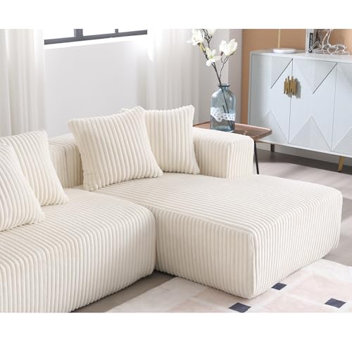 White Striped Corduroy Upholstered 4 Seater Modular Sectional Sofa D802109