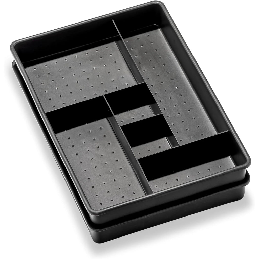 Set of 2 Plastic 6-Compartment Drawer Organizer Trays, Granite, 10.75 x 7.5 x 2.6 inches T58723