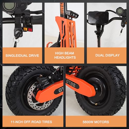 60V 27AH Electric Scooter with 5600W Dual Motor, 50MPH Speed, 40 Miles Range, 11" Vacuum Off-Road Tires, Folding E-Scooter Y604636