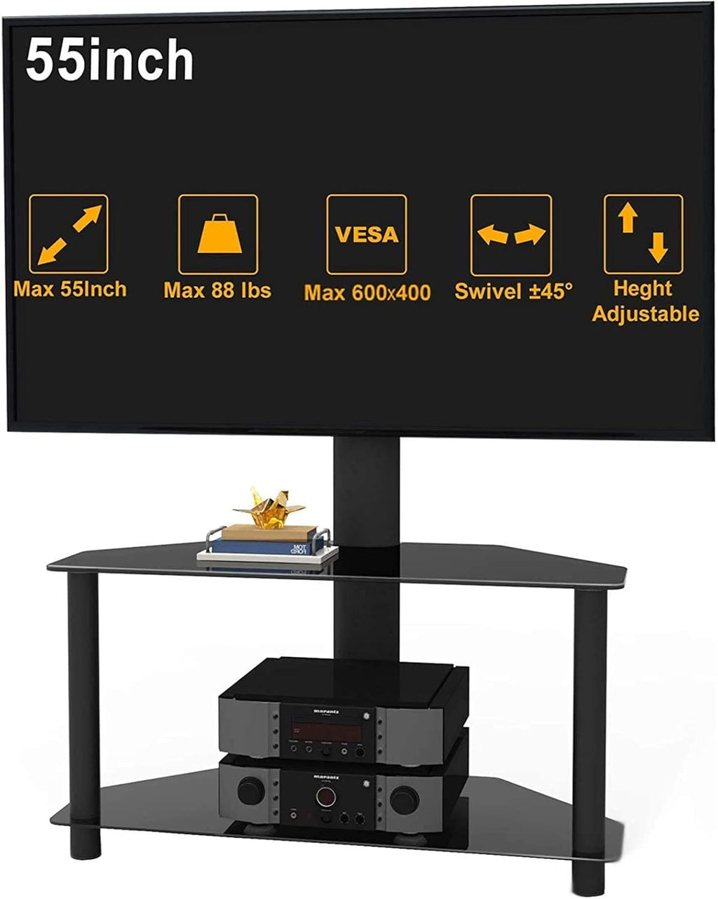 Angle and Height Adjustable Black Tempered Glass TV Stand Y497086