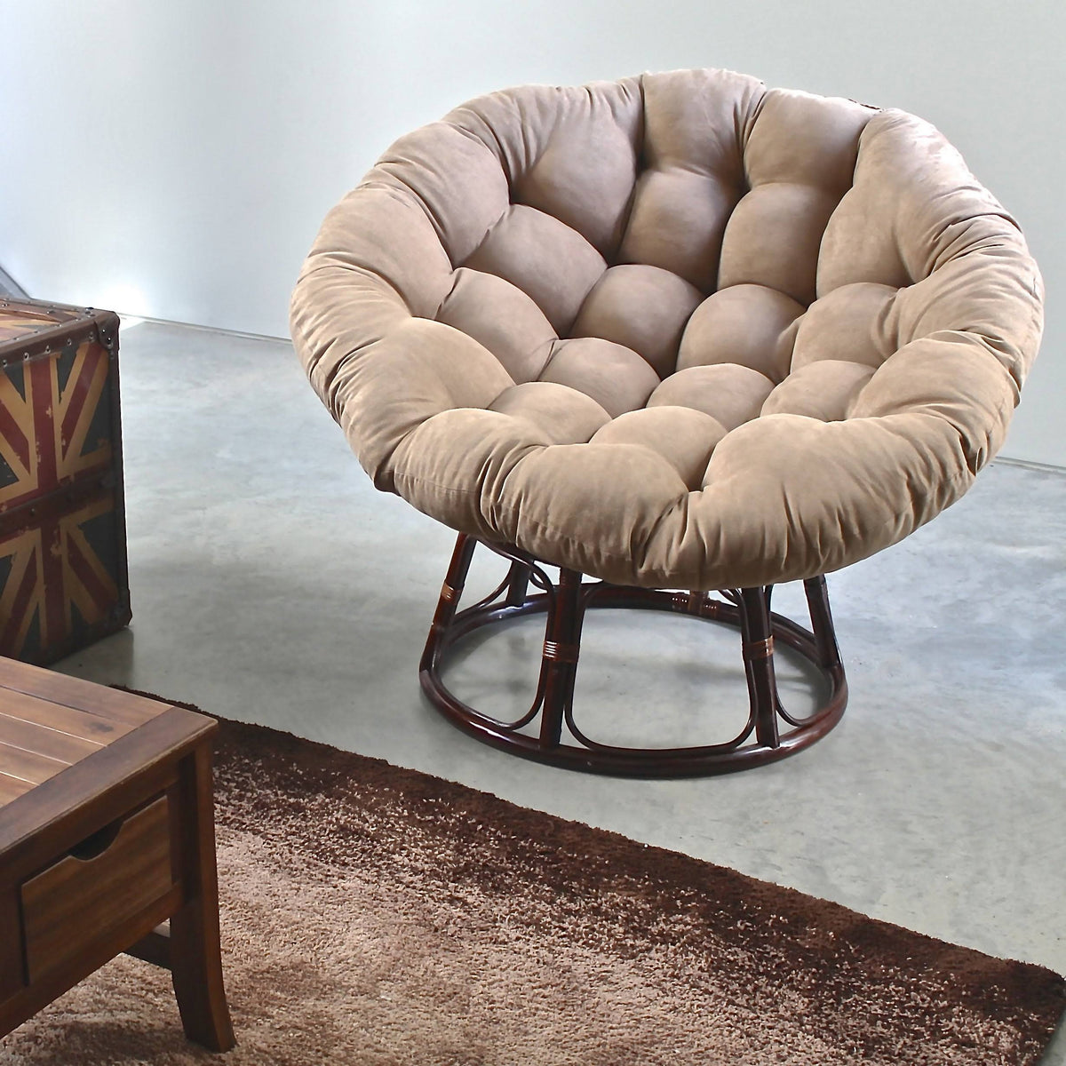 Red Wine Microsuede Rattan Papasan Chair with Cushion B251459