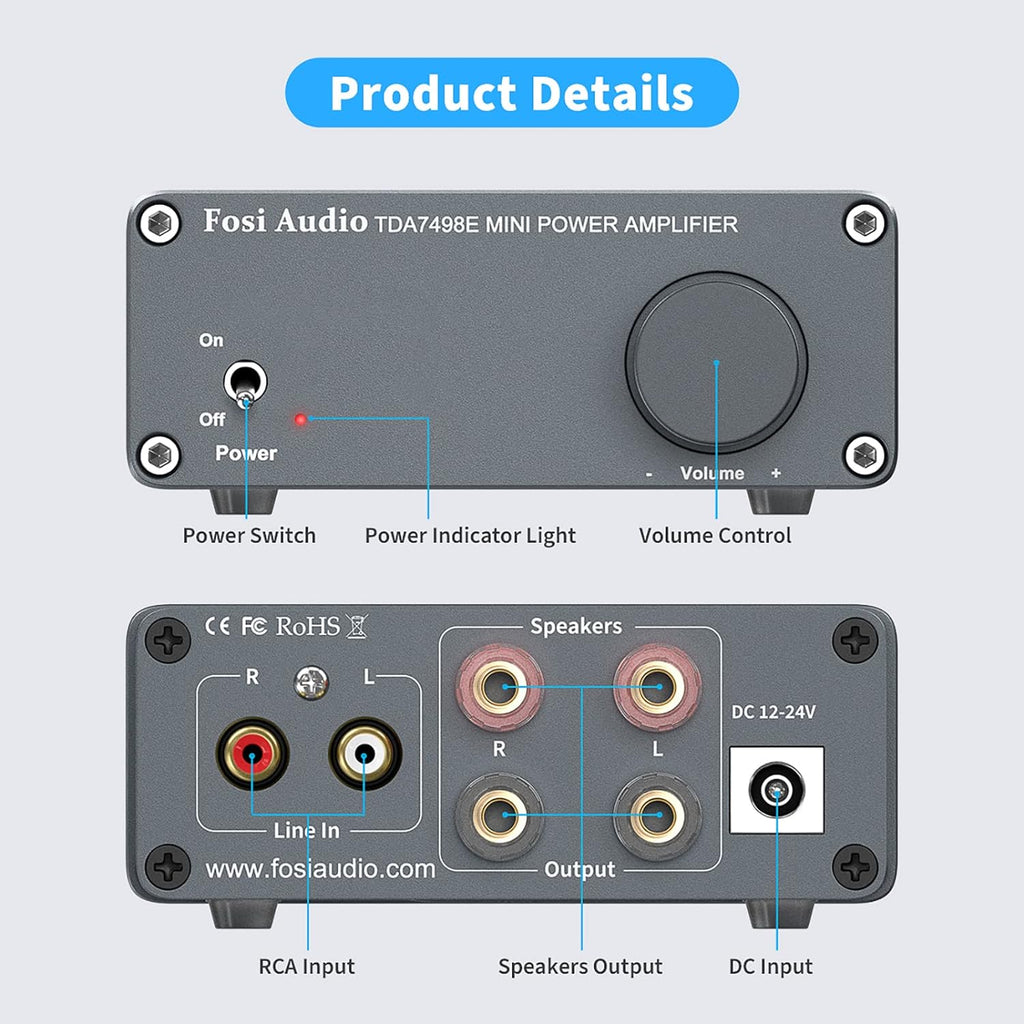 TDA7498E 2 Channel 160W x2 Stereo Audio Amplifier Mini Hi-Fi Class D Integrated Amp with 24V Power Supply Pack of 2 V3026